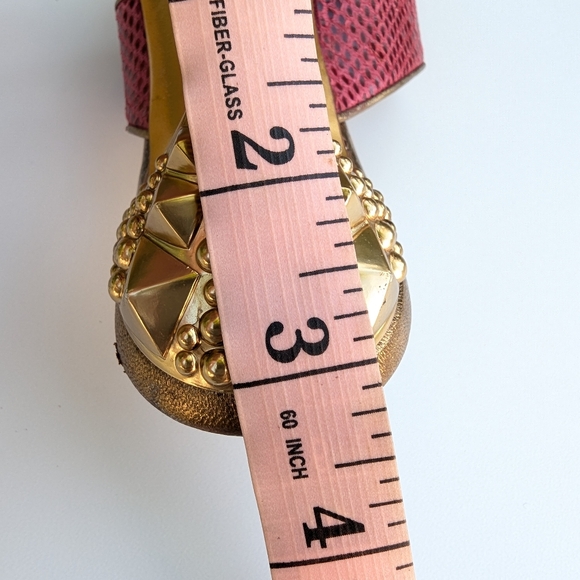 Gucci Pink Lizard Snakeskin Kitten Heel Sandals w/ Gold Studded - Picture 11 of 11
